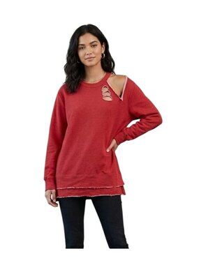 Chelsea DeBoer Top Size Small Monroe Cold Shoulder Sweatshirt Distressed Comfort